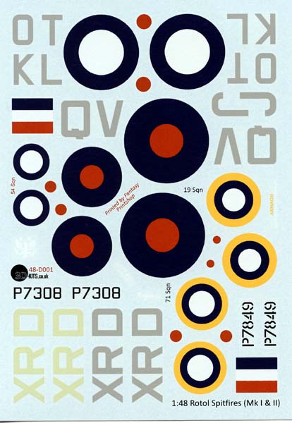 3DK048-D001 ROTOL PROPELLER SPITFIRES MK I & II DECAL SHEET