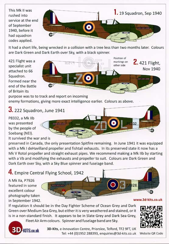 3DK048-D002 SPITFIRE MK II DECALS; 1940 - 42 "THE END OF THE BEGINNING"